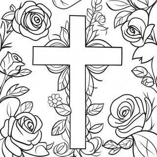 Cross With Roses Floral Design Coloring Page 34633-27386