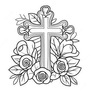 Cross With Roses Floral Design Coloring Page 34633-27387