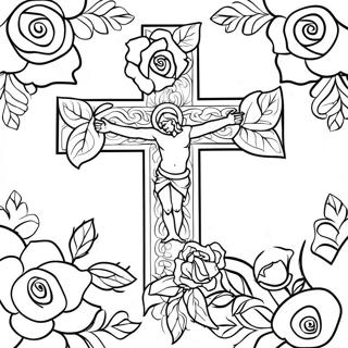 Cross With Roses Floral Design Coloring Page 34633-27388