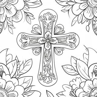 Intricate Cross With Roses Coloring Page 34634-27381