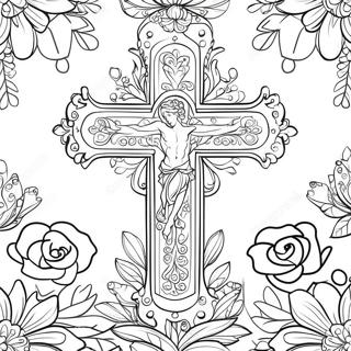 Intricate Cross With Roses Coloring Page 34634-27382