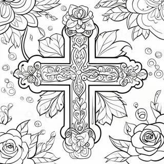 Intricate Cross With Roses Coloring Page 34634-27383