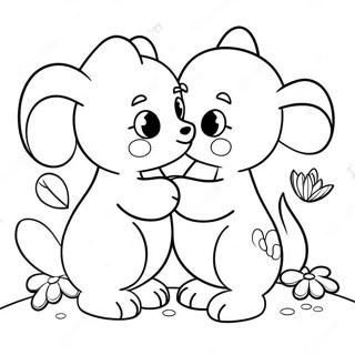 Cute Animals Kissing Coloring Page 35044-27715