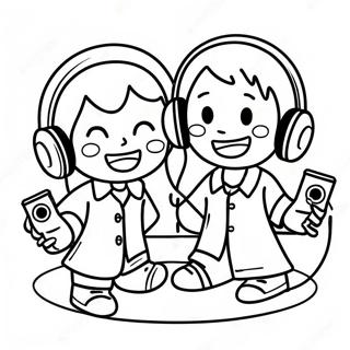 Happy Kids Listening To Music Coloring Page 35084-27749