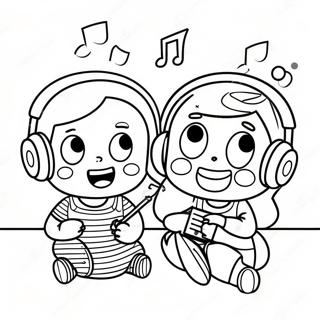 Happy Kids Listening To Music Coloring Page 35084-27751