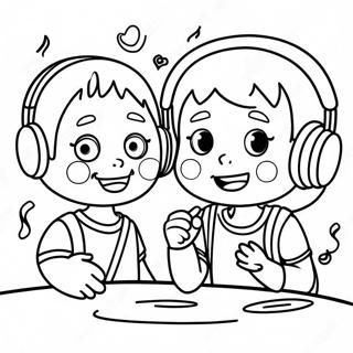 Happy Kids Listening To Music Coloring Page 35084-27752