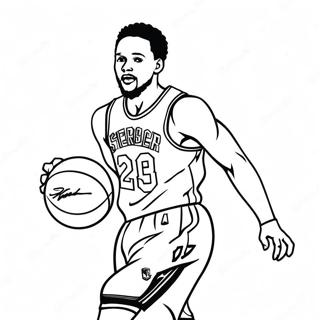 Pagina De Colorat Cu Steph Curry Driblând Mingea De Baschet 350-275