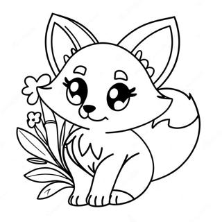 Cute Anime Fox With Flowers Coloring Page 35174-27812