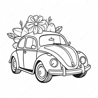 Cute Vw Bug With Flowers Coloring Page 35254-27889