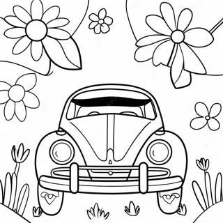 Cute Vw Bug With Flowers Coloring Page 35254-27890