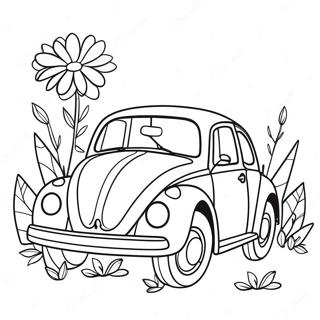 Cute Vw Bug With Flowers Coloring Page 35254-27892