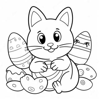 Playful Easter Cat With Eggs Coloring Page 35654-28197