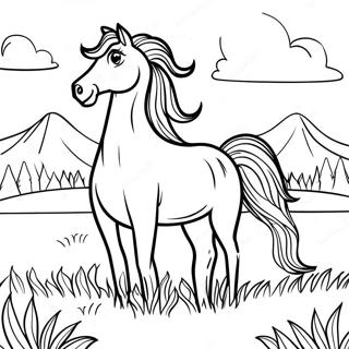 Majestic Wild Horse In A Meadow Coloring Page 3651-2906