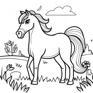 Majestic Wild Horse In A Meadow Coloring Page 3651-2908