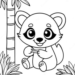 Cute Red Panda Playing With Bamboo Coloring Page 3681-2926