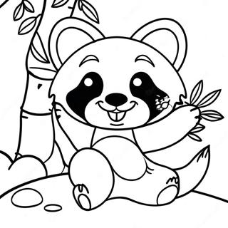 Cute Red Panda Playing With Bamboo Coloring Page 3681-2927