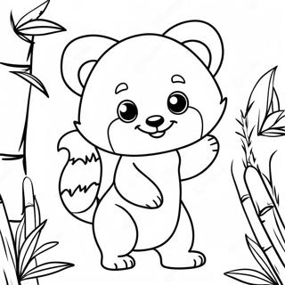 Cute Red Panda Playing With Bamboo Coloring Page 3681-2928