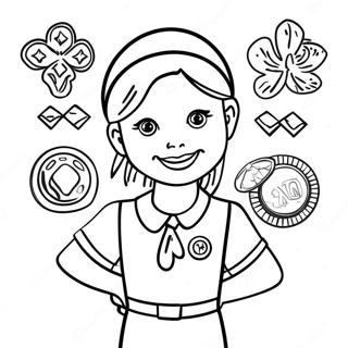 Cheerful Girl Scout With Badges Coloring Page 36924-29198