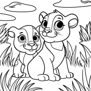 Simba And Kiara Playing In The Grass Coloring Page 36954-29221