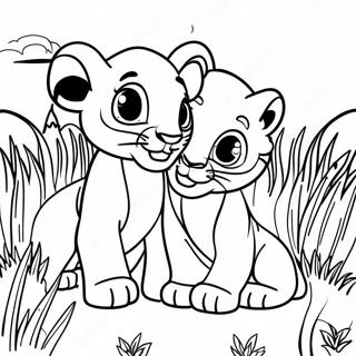 Simba And Kiara Playing In The Grass Coloring Page 36954-29223