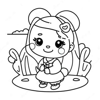 Kawaii Girl With Cute Animal Coloring Page 37013-29265