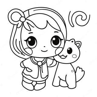 Kawaii Girl With Cute Animal Coloring Page 37013-29266