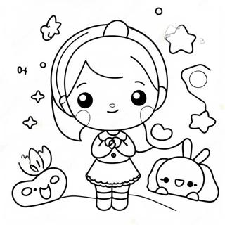 Kawaii Girl With Cute Animal Coloring Page 37013-29268