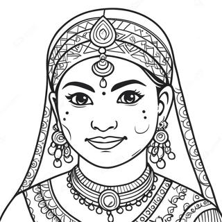 Indian Girl In Traditional Attire Coloring Page 37293-29482