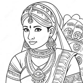 Indian Girl In Traditional Attire Coloring Page 37293-29484