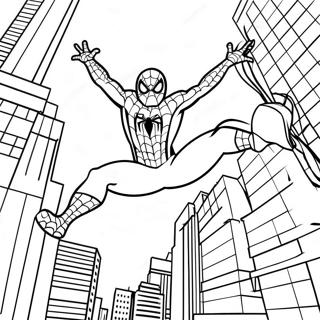 Spiderman Swinging Through City Coloring Page 37714-29821