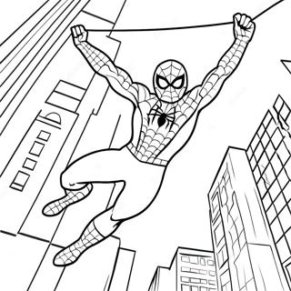 Spiderman Swinging Through City Coloring Page 37714-29823