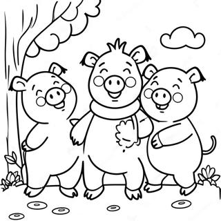 Happy Three Little Pigs Coloring Page 3801-3030