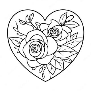 Elegant Heart Rose Bouquet Coloring Page 3811-3050