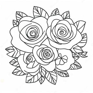 Elegant Heart Rose Bouquet Coloring Page 3811-3051