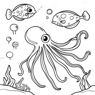 Colorful Giant Squid Underwater Scene Coloring Page 38124-30154