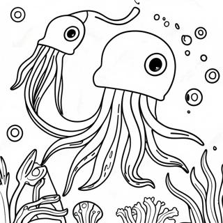 Colorful Giant Squid Underwater Scene Coloring Page 38124-30156