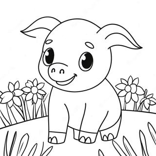 Adorable Piglet In A Flower Field Coloring Page 38204-30218