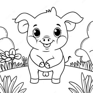 Adorable Piglet In A Flower Field Coloring Page 38204-30219