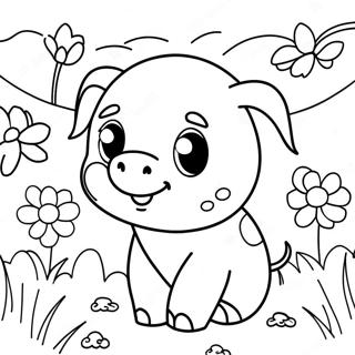 Adorable Piglet In A Flower Field Coloring Page 38204-30220