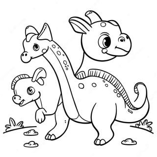 Cute Parasaurolophus Playing With Friends Coloring Page 38254-30274