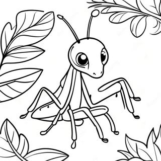 Cute Praying Mantis On A Leaf Coloring Page 38654-30572