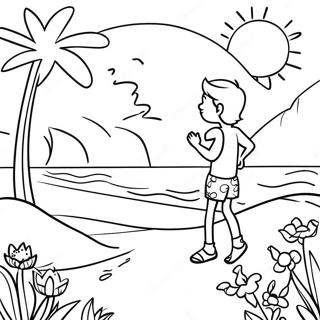 Spring Break Beach Scene Coloring Page 38693-30596