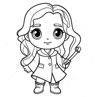 Chibi Hermione Granger With Wand Coloring Page 39214-31031