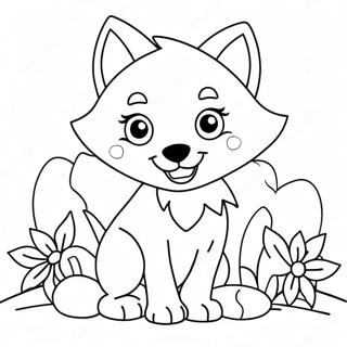 Página Para Colorir De Lobo Kawaii Brincalhão Com Flores 39224-31007