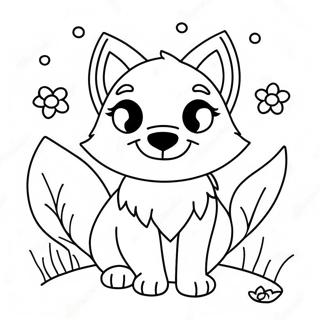 Página Para Colorir De Lobo Kawaii Brincalhão Com Flores 39224-31008