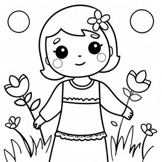 Cute Girl With Flowers Coloring Page 39274-31061