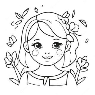 Cute Girl With Flowers Coloring Page 39274-31062