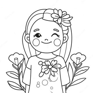 Cute Girl With Flowers Coloring Page 39274-31063