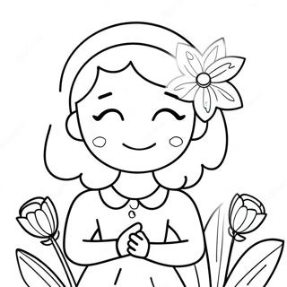 Cute Girl With Flowers Coloring Page 39274-31064