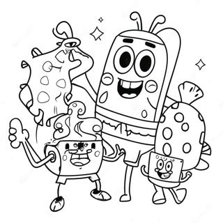 Spongebob With Colorful Friends Coloring Page 40214-31787